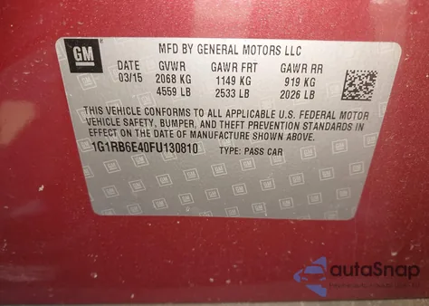 2015 Chevrolet Volt из США, поврежденный, VIN 1G1RB6E40FU130810